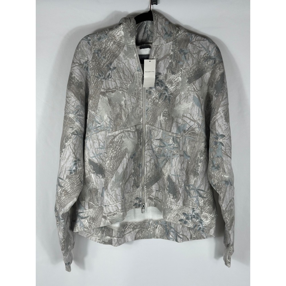 Abercrombie Fitch Cropped Camo Zip Hoodie Sweatshirt Taupe Camo